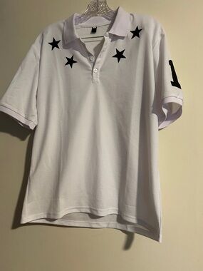 Source Unknown White Polo with Black Star Accents